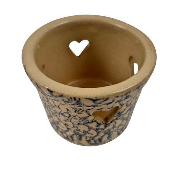 Vintage Open Potpourri Robinson Ransbottom Spongeware Blue Heart Cutout - Picture 3 of 10